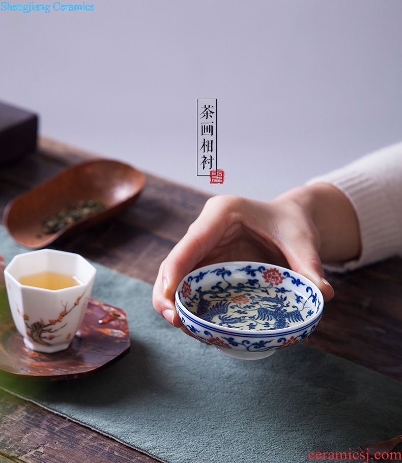 Jingdezhen blue and white sample tea cup hand-painted bei song poetry post oil, aromatic, round abdomen kung fu tea tea set collection level