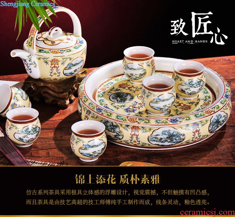 Jingdezhen colored enamel wine suit household ceramics hip wine liquor cup tray antique Chinese court points