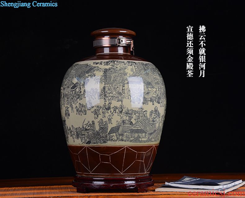 Jingdezhen ceramic jar tea at the end of the wine it 10 jins 20 jins 30 jins 50 kg 100 jins with leader