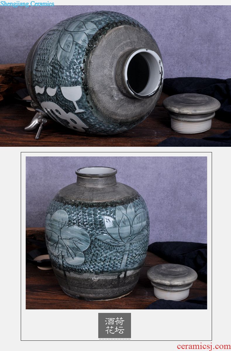 Jingdezhen ceramic jars 10 jins 20 jins 30 jin jin Yang mei it barrels of wine pot seal carving 50 foam bottle