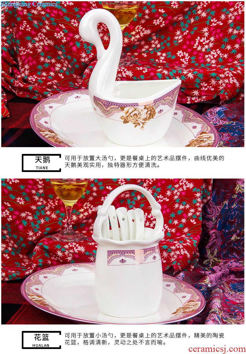 High-grade embossed gold tableware suite 58 head bone porcelain tableware ceramic bowl dish dish household combined Chinese gift set