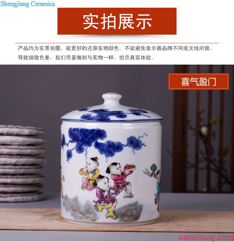 Jingdezhen ceramic tea pot wake receives pu 'er tea cake tin box household seal pot