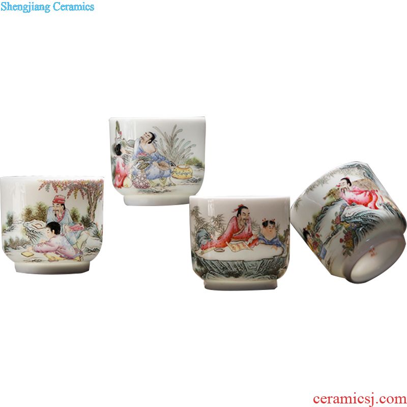 Owl kiln Jingdezhen high-grade hand-painted figure pastel kung fu tea set ceramic tea pot Delicate small seal pot