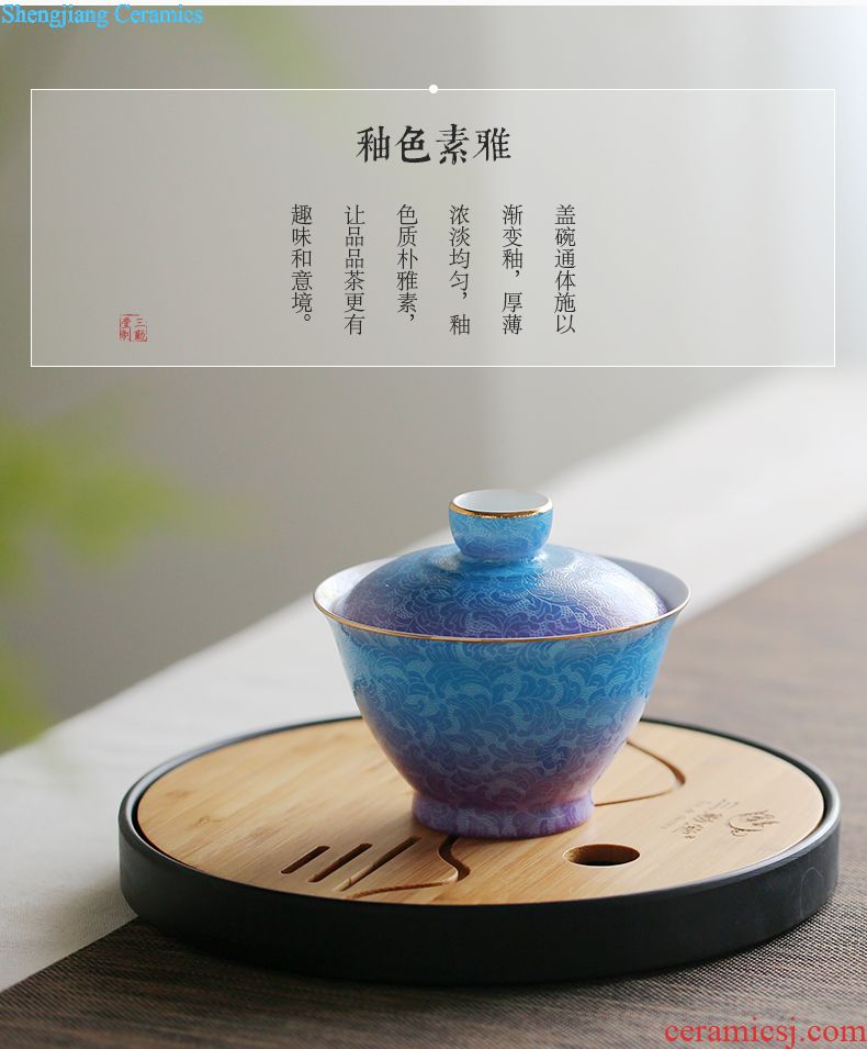 The three frequently do kung fu tea tureen jingdezhen ceramics hand-painted them thin body only three cup bowl S12030