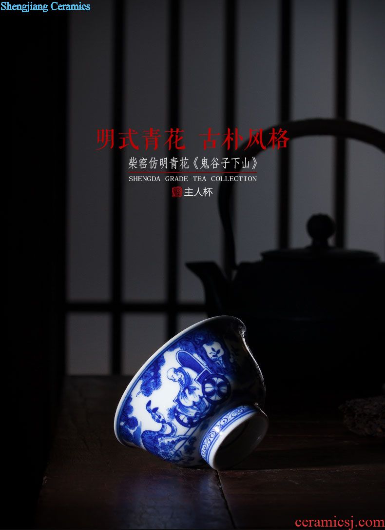 The big blue and white color lotus pond (4 cup sample tea cup hand-painted ceramic kung fu king single cup cup of jingdezhen tea service