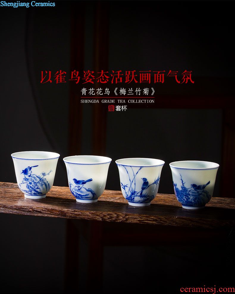 The big three to make tea tureen teacups hand-painted scenery of blue and white porcelain ceramic bowl full manual jingdezhen kung fu tea set