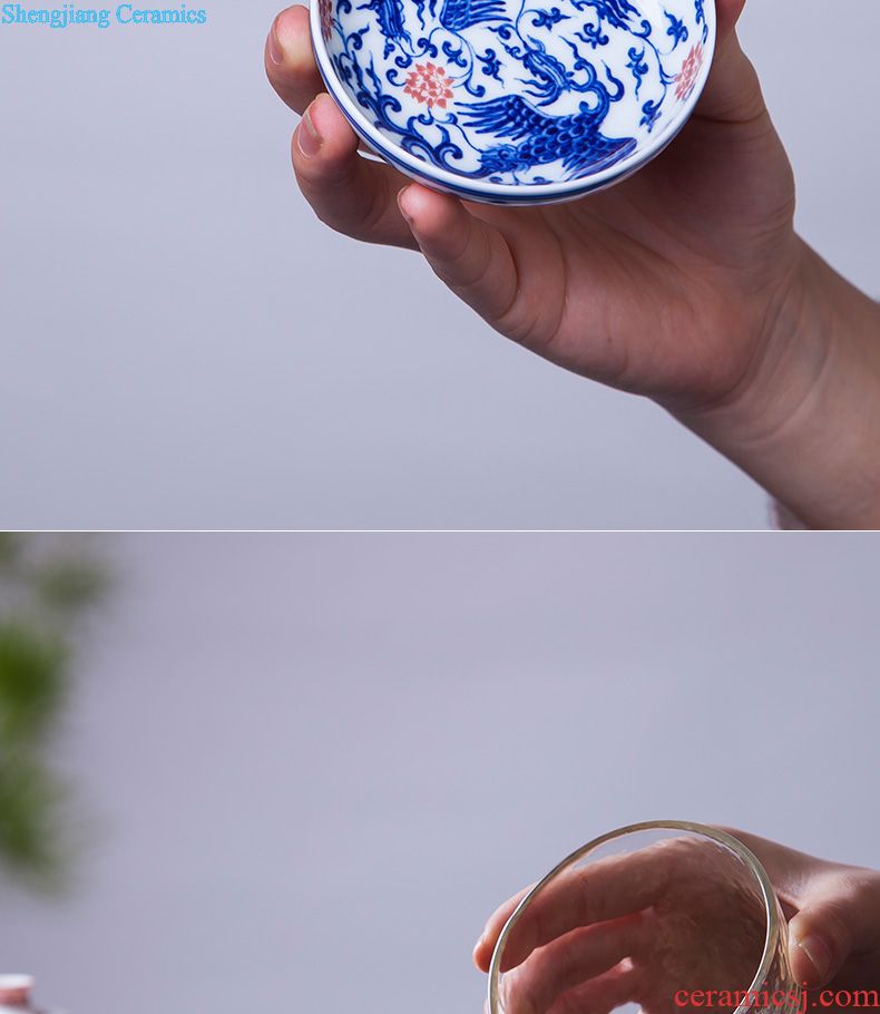 Jingdezhen blue and white sample tea cup hand-painted bei song poetry post oil, aromatic, round abdomen kung fu tea tea set collection level