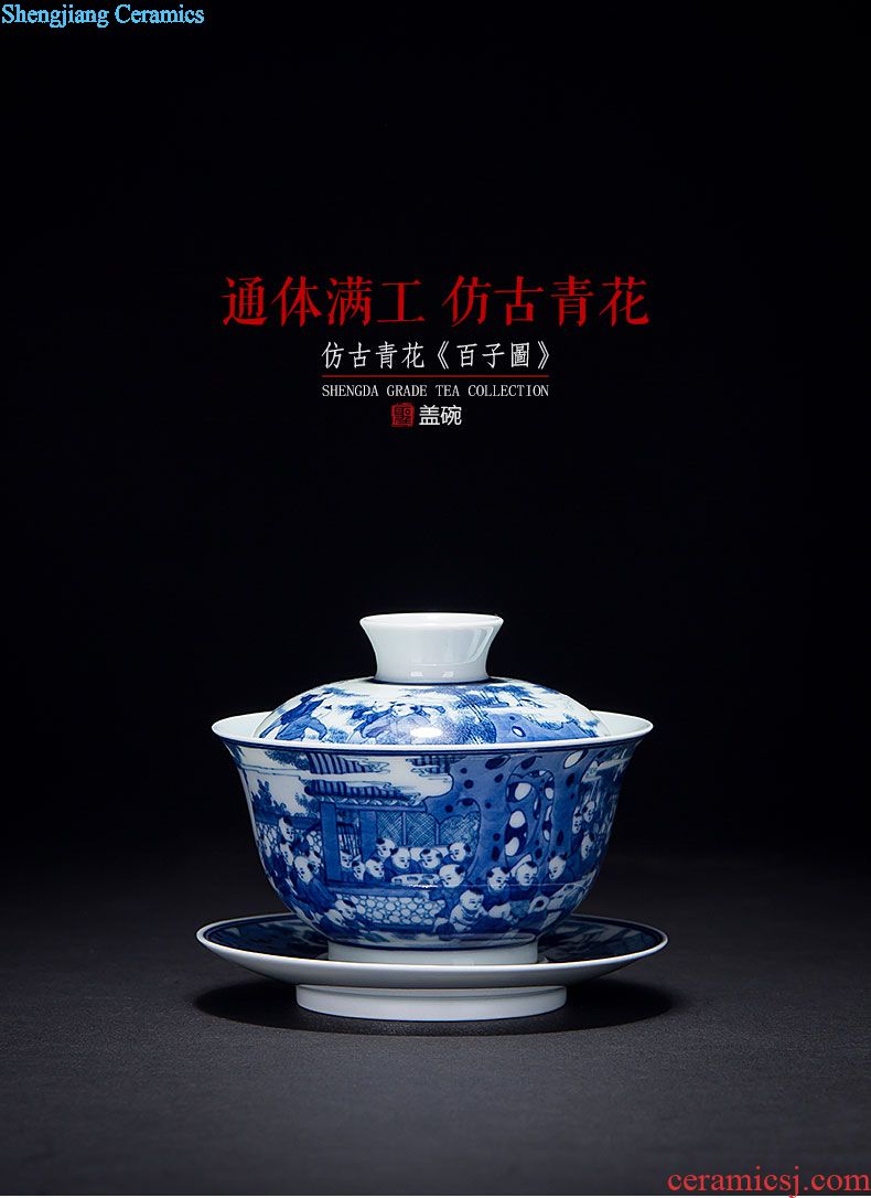 St large ceramic three tureen tea cups small hand-painted tureen all hand jingdezhen blue and white flower rock tea tea set