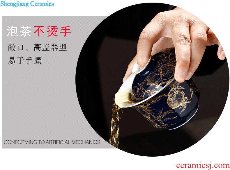 Jingdezhen ji blue tureen Ceramic kung fu tea set three tureen Hand-painted paint tea bowl bowl by hand