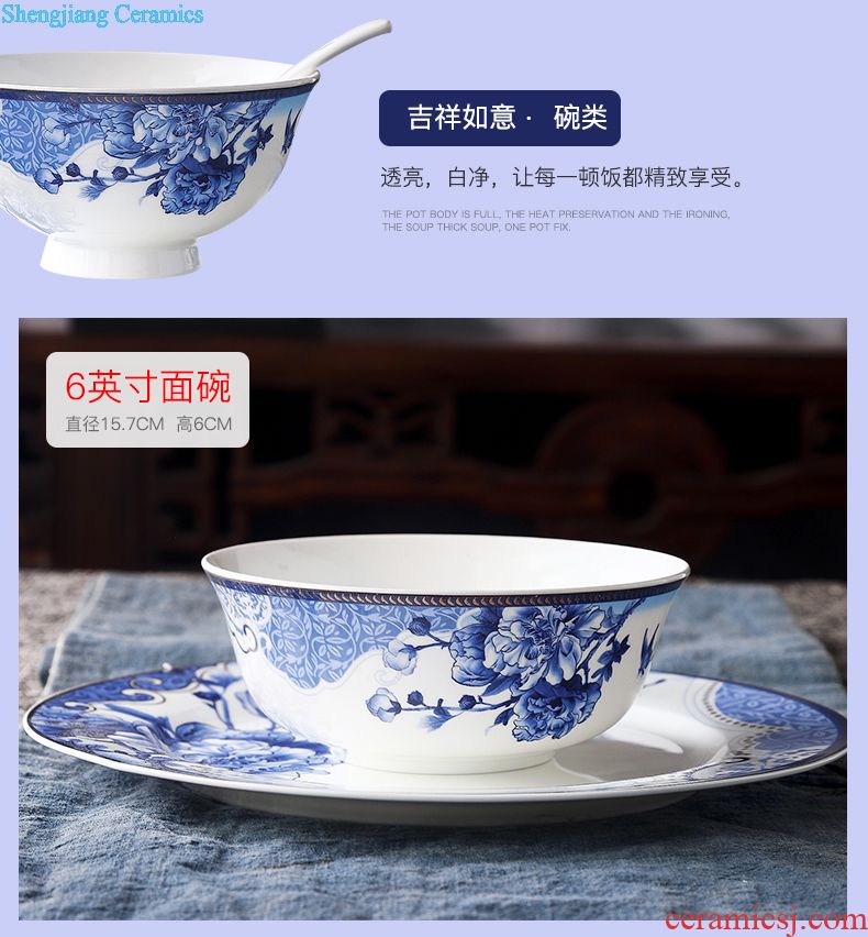 Jingdezhen ceramic bowl shadow blue sculpture porcelain tableware green glaze high white clay radio under the glaze color ikea bowl dishes dishes