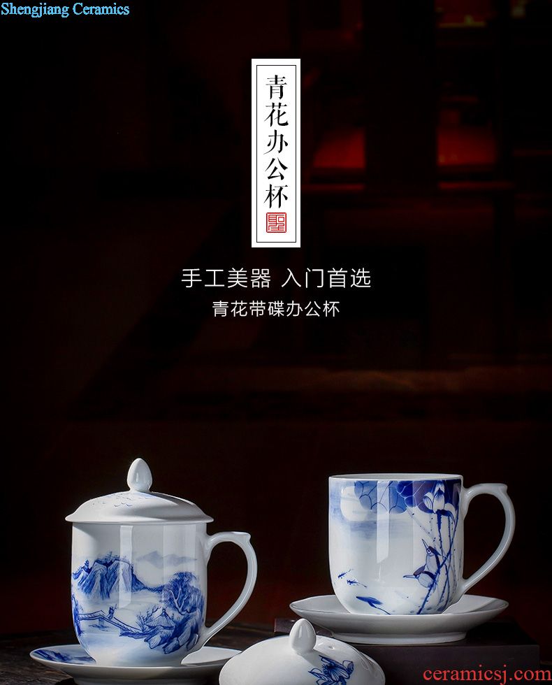 Holy big ceramic brush pot large hand-painted heavy new colour wufu figure hair brush pot "four China jingdezhen