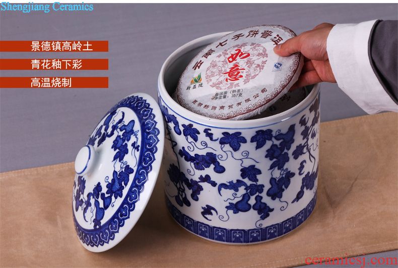 Jingdezhen ceramic household caddy large seven loaves puer tea pot containing porcelain tea pot seal