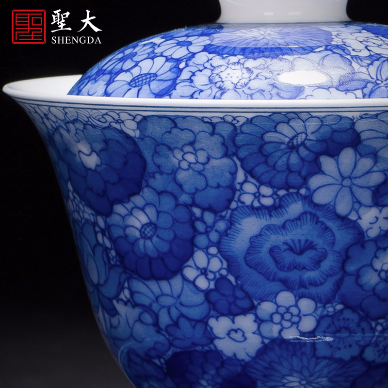 The big three red colour is blue and white alum tureen teacups hand-painted ceramic tea out of the water bowl of jingdezhen tea service