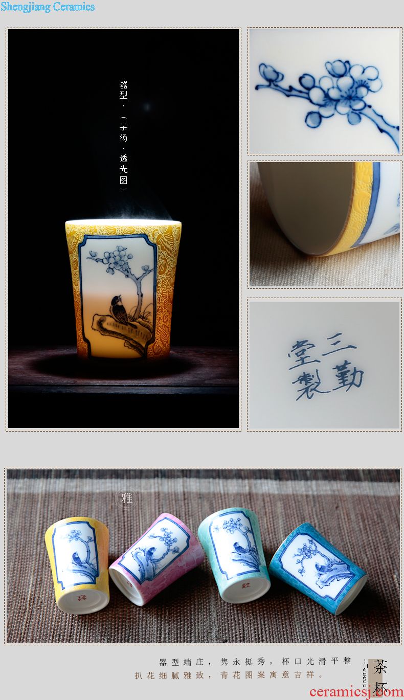 The three frequently colored enamel masters cup S42196 jingdezhen blue and white kung fu tea set sample tea cup hand-painted ceramic cup