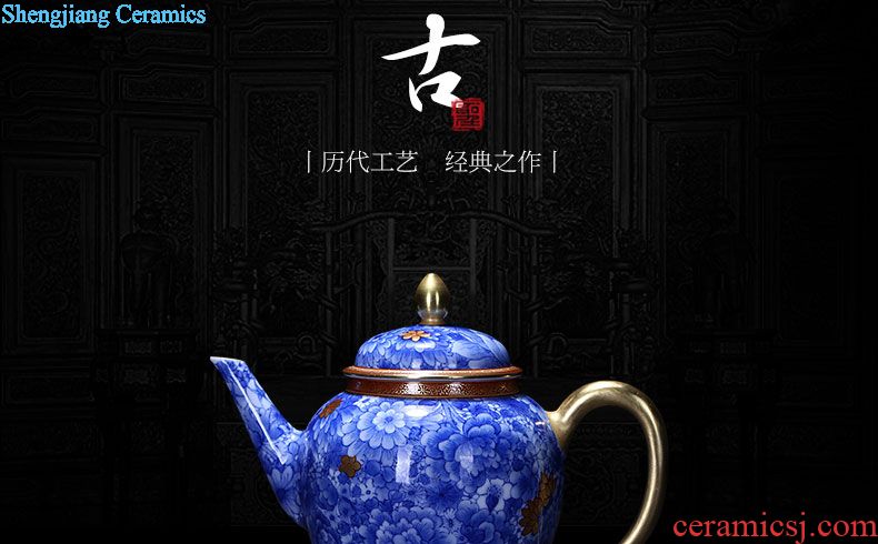 Holy big teapot hand-painted ceramic kung fu king of blue and white porcelain imitation step LuYan figure teapot full manual of jingdezhen tea service