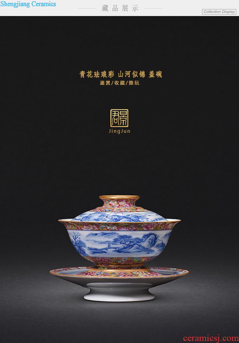 JingJun Jingdezhen ceramics Blue and white tureen all hand Only three tureen Kung fu tea bowl to bowl