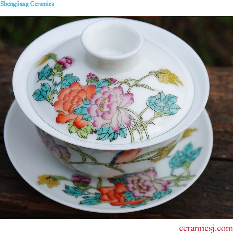 Owl kiln XY - CJ159C famille rose porcelain tea set Four beautiful cups suit Jingdezhen hand-painted kung fu tea set