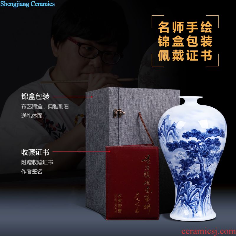 Jingdezhen ceramics vases, flower arranging furnishing articles hand-painted lotus painting cylinder quiver Chinese style household handicraft ornament