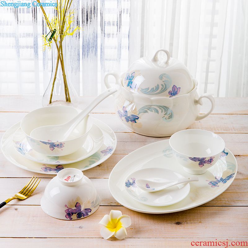 Jingdezhen dishes tableware suit household bowls of bone plates dresses wedding gift wedding tableware bowl ones