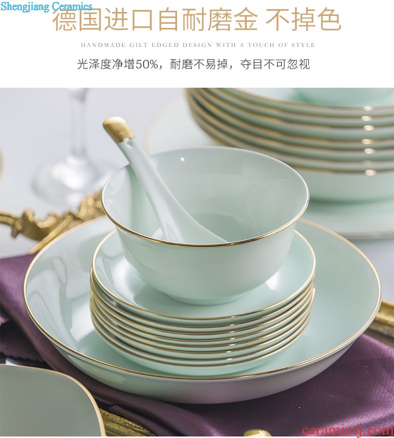 Cutlery set dishes home 6 people of blue and white porcelain tableware bowls outfit jingdezhen glaze Chinese style is classic dishes