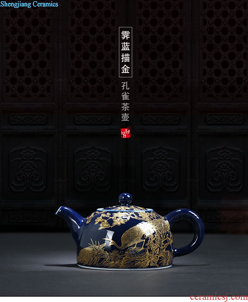 Jingdezhen ceramic teapot small single pot kung fu tea tea ware dharma famille rose porcelain teapot hand-drawn characters