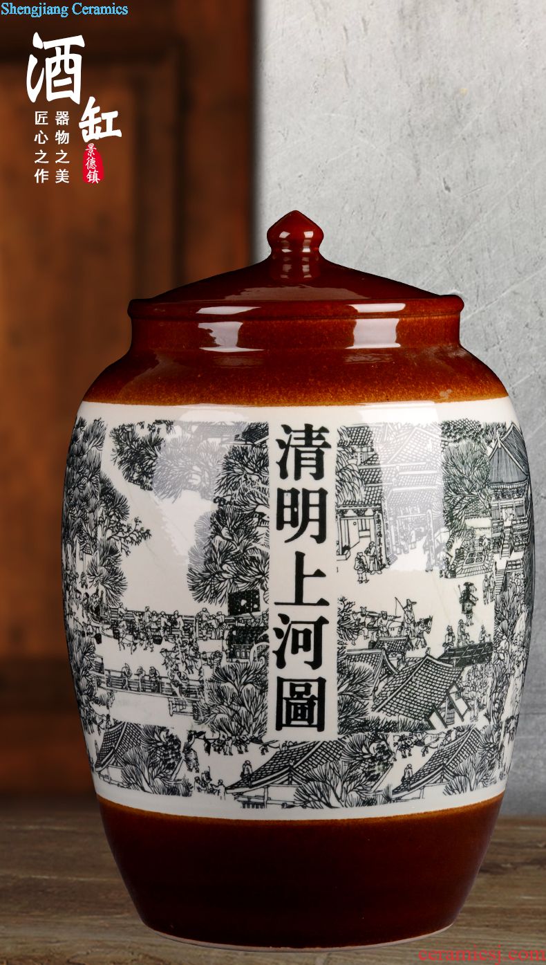 Jingdezhen ceramic it 30 jins 50 jins of blue and white porcelain jars 10 jins 20 jins bubble wine liquor jar with leader