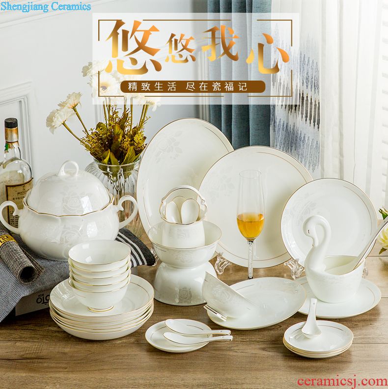 Dishes suit household jingdezhen bowls daily bone bone porcelain tableware suit ceramic dishes gifts at home