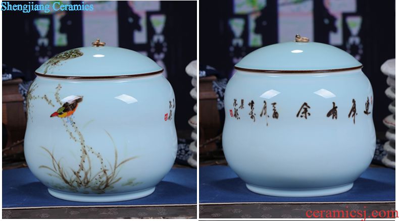 Jingdezhen ceramic hand-painted caddy large puer tea pot box general household handmade quality restoring ancient ways