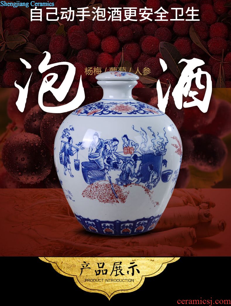 Jingdezhen ceramic 5 jins of 10 jins bottle jars wine storage sealed medicine five jin wine jar of wine collection