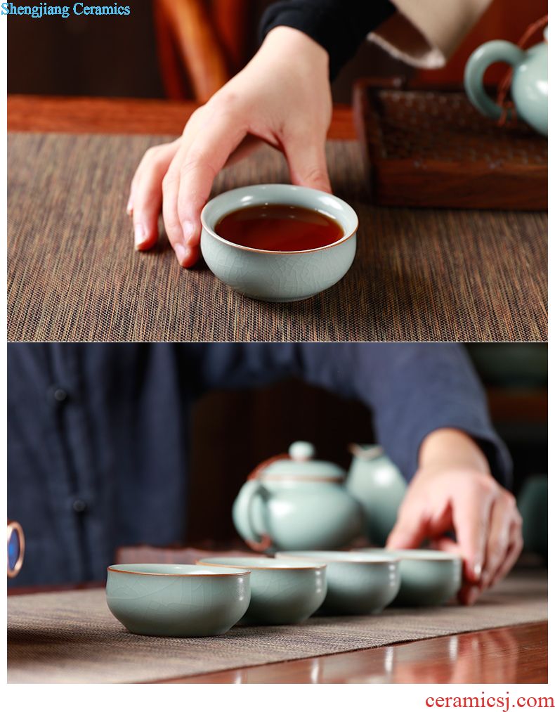 The three regular crack cup a pot of two cups of tea set household jingdezhen ceramic portable travel kung fu tea cups