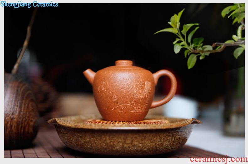 Three frequently hall coarse jingdezhen ceramic tea set of a complete set of black pottery pot 2 cups of large tea pot pot bearing ST1008