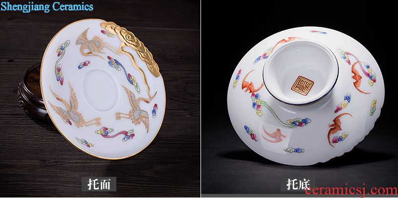 Santa tureen of pottery and porcelain teacup archaize handwritten qianlong royal blue and white bowl three tea poetry sense of jingdezhen tea service