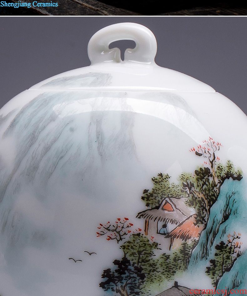 The large ceramic three tureen teacups hand-painted color ink hill high water is long tea bowl full manual of jingdezhen tea service