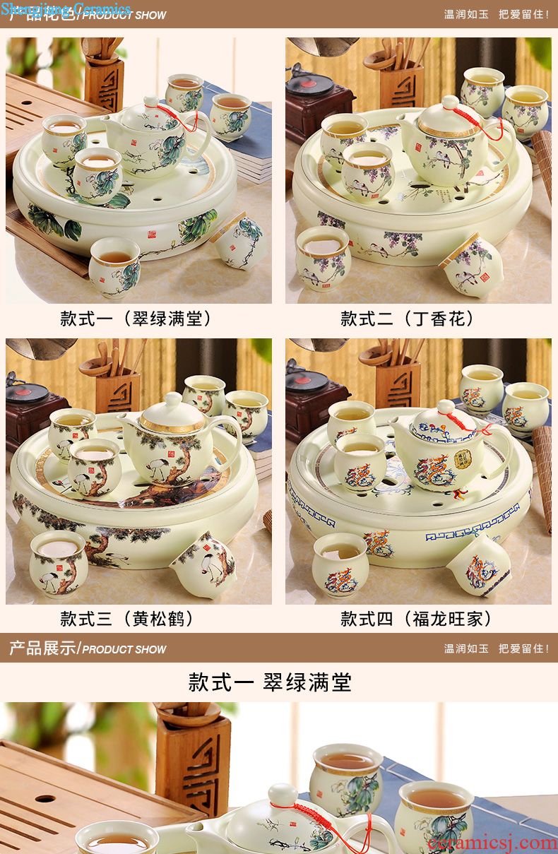 Kung fu tea set jingdezhen ceramic contracted household celadon teapot teacup tea tray portable Japanese trip