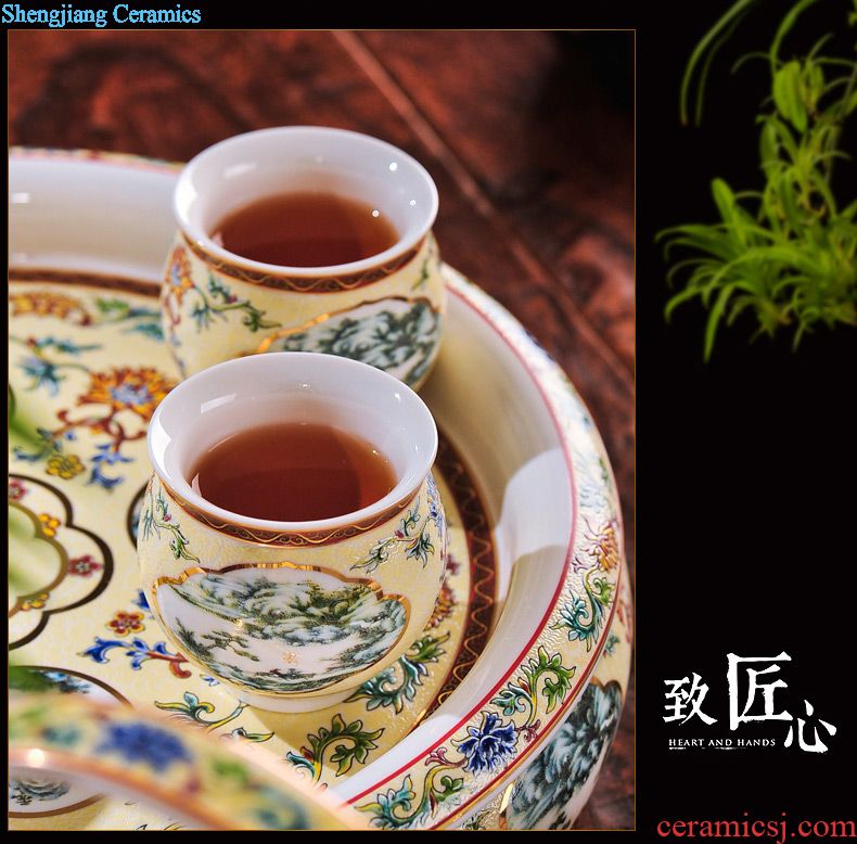 Jingdezhen colored enamel wine suit household ceramics hip wine liquor cup tray antique Chinese court points