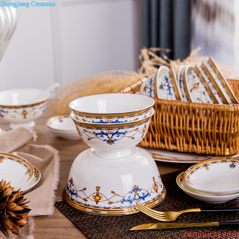 Set bowl dishes suit household jingdezhen ceramic tableware suit Korean pure and fresh and contracted dish bowl suit