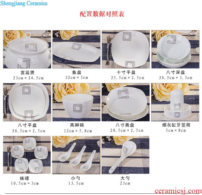 Jingdezhen tableware suit household bowls plates portfolio bowl chopsticks sets Korean rural wind roses cutlery set of dishes