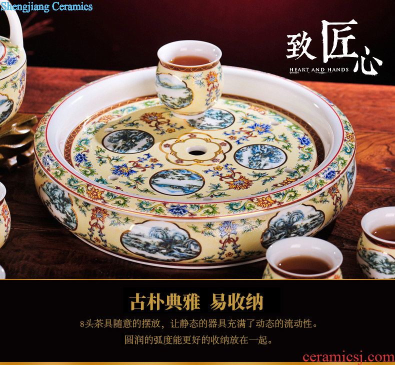 Jingdezhen colored enamel wine suit household ceramics hip wine liquor cup tray antique Chinese court points