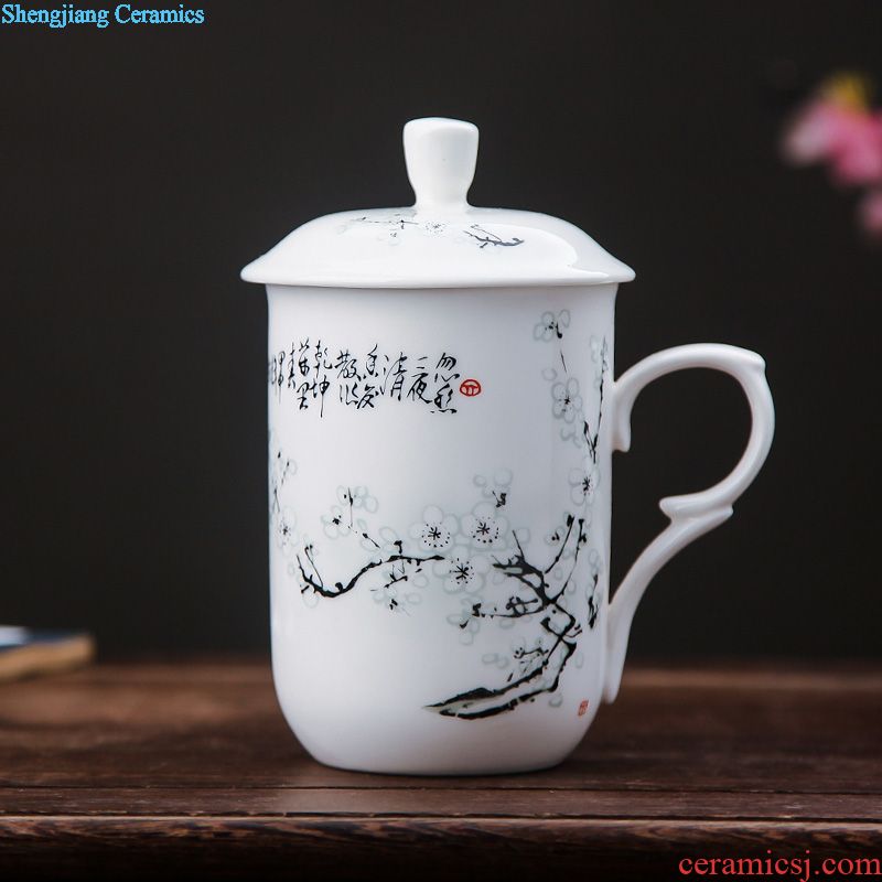 Ceramic mug cup with cover meeting office hotel 10 sets jingdezhen domestic cups cups not purple