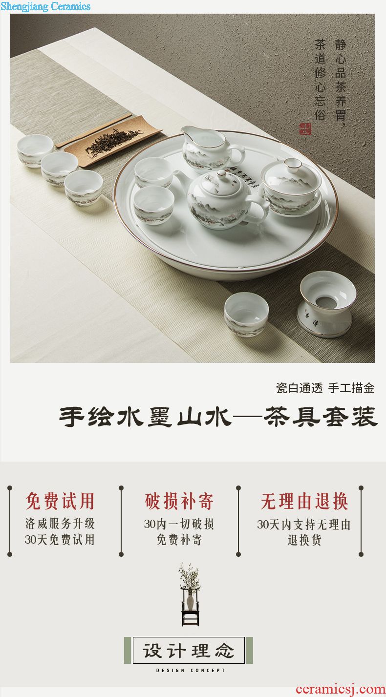 Chinese white jade was suit contemporary and contracted household jingdezhen kung fu ceramic cups tea pot lid bowl