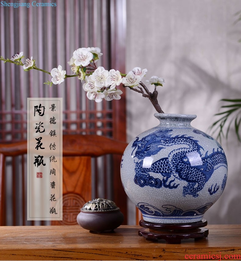 Jingdezhen ceramics hand blue and white porcelain vase large sitting room of new Chinese style household adornment TV ark furnishing articles