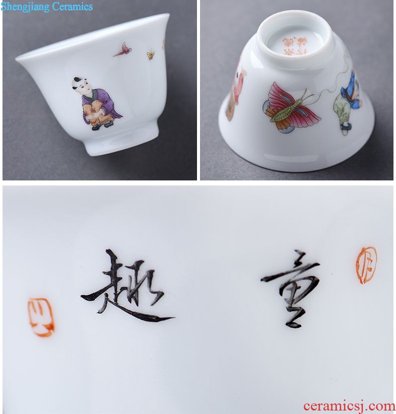 Hand-painted JingJun jingdezhen ceramics powder enamel design phoenix single hand tea cup cup host blue and white