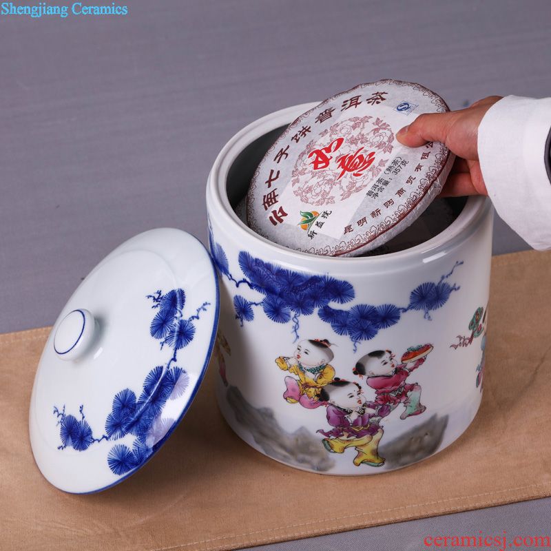 Jingdezhen ceramic tea pot wake receives pu 'er tea cake tin box household seal pot