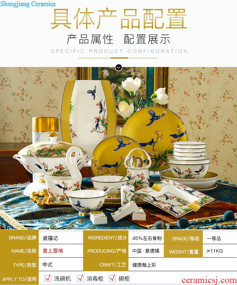 Dishes suit Chinese shadow blue glaze high-grade bone China tableware suit under the glaze painted pottery bowls set household gifts JinHe