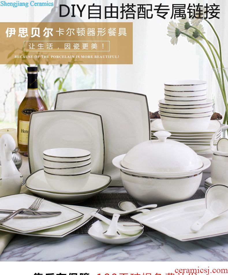 Jingdezhen ceramic plate round plate of household jobs steak disc creative fish bone porcelain plate Nordic cutlery set