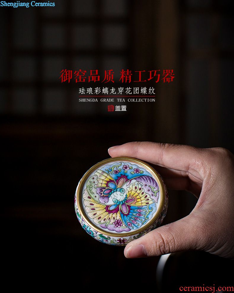 The big four omen inkpad box of jingdezhen ceramic yellow colored enamel bound to branch flowers butterfly tattoo ink pad