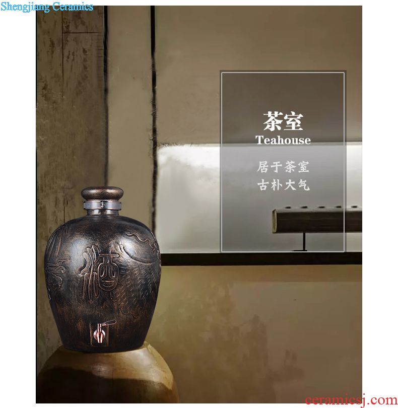 Jingdezhen bottle 20 jins straight jars storage bottle with tap archaize seal hip wine wine jars