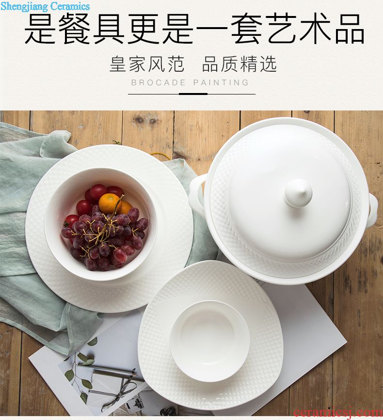 Dishes suit colour individuality creative household tableware Nordic high-grade jingdezhen pure manual square cutlery gifts
