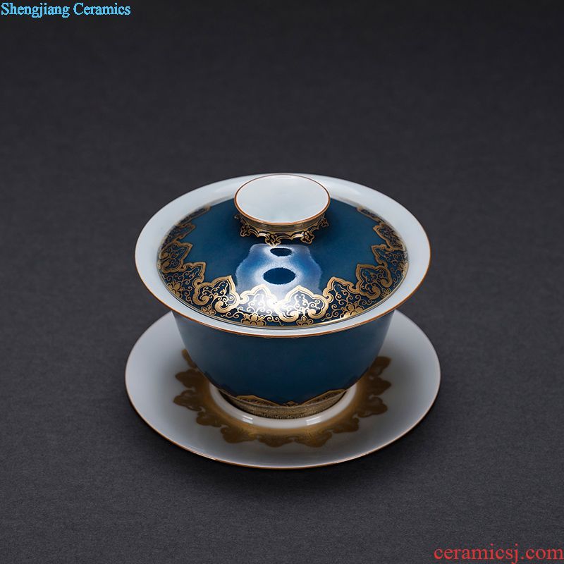 JingJun jingdezhen porcelain ji blue paint all hand three it tureen kung fu tea tea bowl