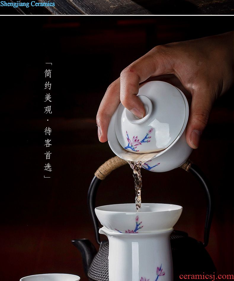 Holy big ceramic kung fu tea color suits hand-painted porcelain dou yulan eight head tureen jingdezhen set of tea cups